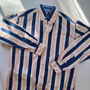2/$50 90s VTGTommy Blue & Pink Striped Button Down
